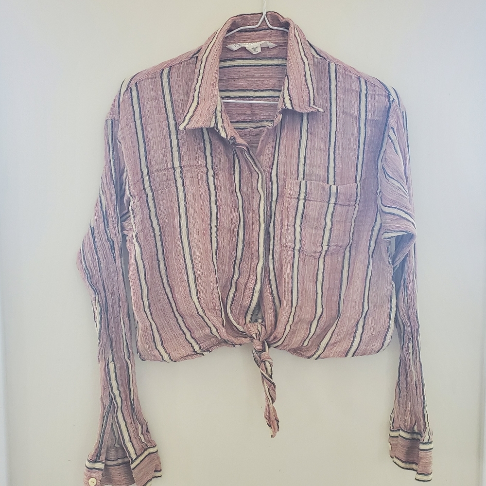 VANILLA STAR Tie Front, Button Down Top (Medium)